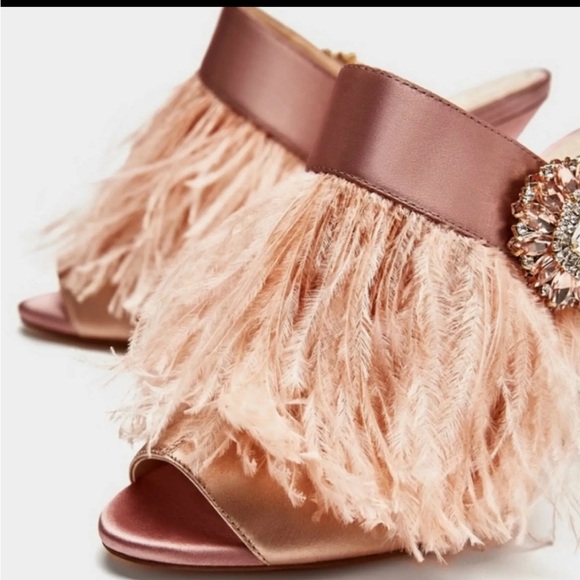Rare Zara pink nude feather satin open toe mule size 39 - Picture 5 of 13